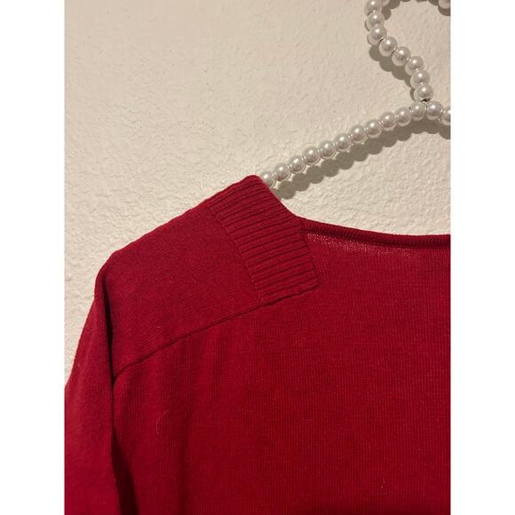 Chicos Size 1 US Medium Red Tunic Sweater Stretch Short Sleeve Silk V-Neck Top - Picture 12 of 16